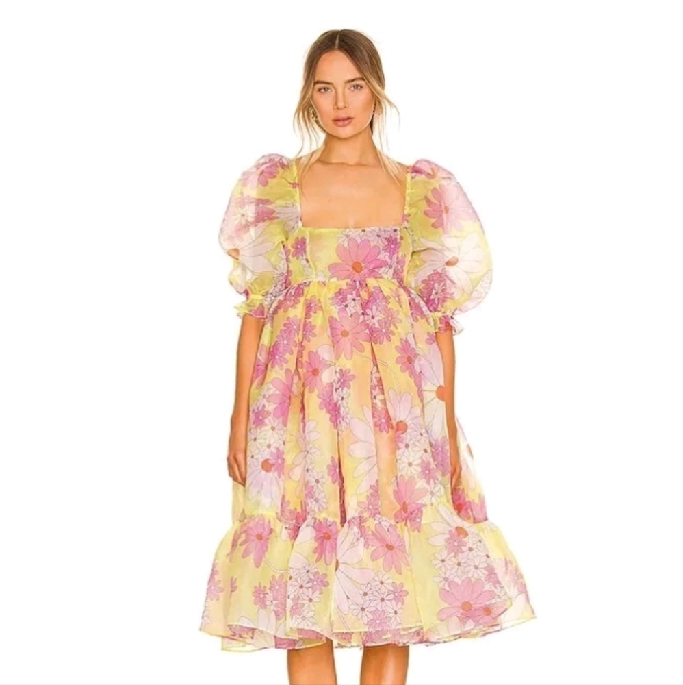 Floral Puff Dress - The French Puff Dress In Goldie By Selkie